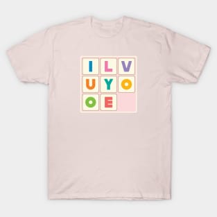 I LOVE YOU LETTERING WORDS PUZZLE Retro Vintage Valentines Day Game - UnBlink Studio by Jackie Tahara T-Shirt